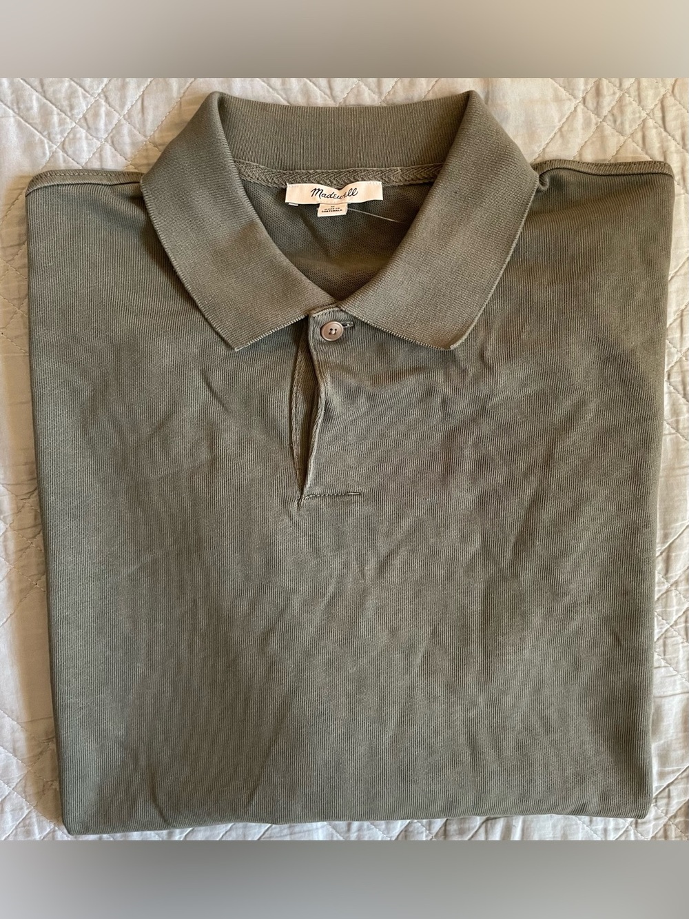 Madewell Long Sleeve Compact-Knit Polo in Olive Slate Size M $88 NZ247 - Picture 7 of 10